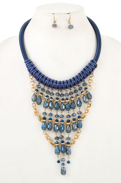 ANDREA BIJOUX, Fringe Bead Dangle Cord Necklace Set, C06-039-138282