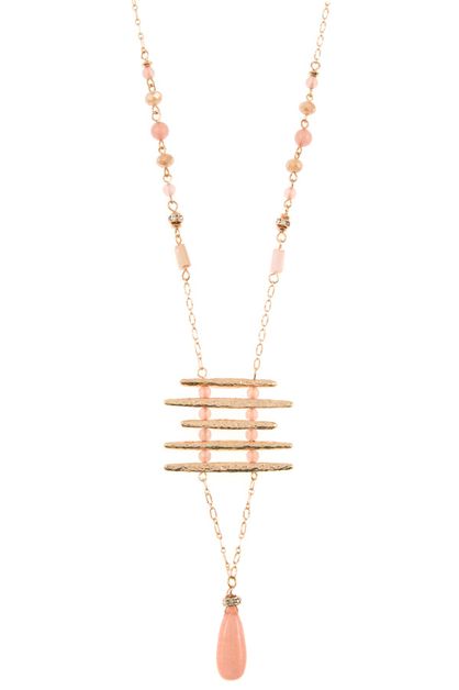 ANDREA BIJOUX, HAMMERED BAR BEADED LINK GEM PENDANT, C09-024-133481