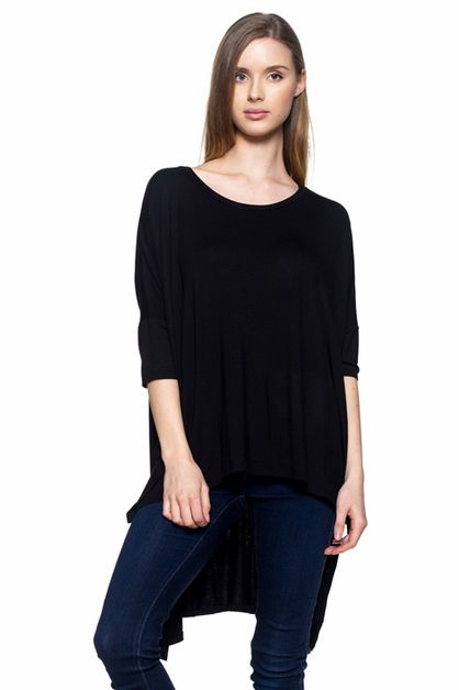 BAGEL, KNIT HI-LOW DOLMAN SLEEVE TOP, 4004-BLACK-