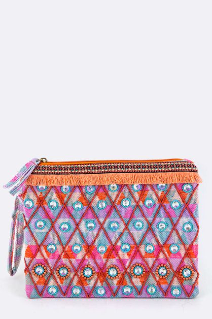 LA JEWELRY PLAZA, Beads Crystal Geo Pattern Pouch, 74-SA0009-MA021