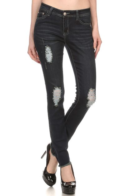 BAGEL, RIPPED FRAYED HEM SKINNY JEANS, AMP-144-