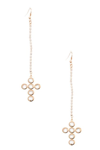 ANDREA BIJOUX, OBLONG RHINESTONE DROP CROSS DANGLE , B14-031-158762
