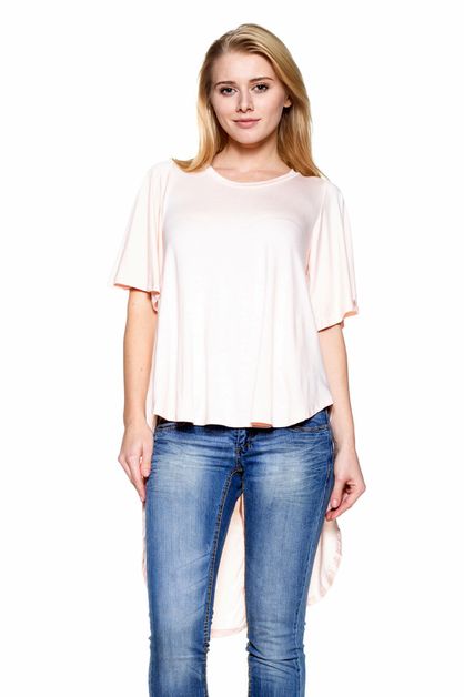 BAGEL, DRAMATIC HI LOW HEM ROUND NECK TOP, 4001-BLUSH-