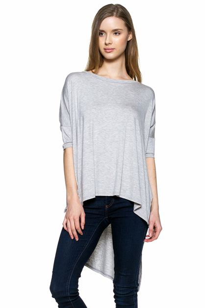 BAGEL, KNIT HI-LOW DOLMAN SLEEVE TOP, 4004-HEATHER-GRAY-