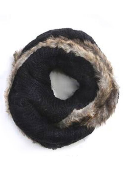 ARTINI ACCESSORIES, Fur Trim Cable Knit Infinity Scarf, 110-LOF169-MB034-BASE