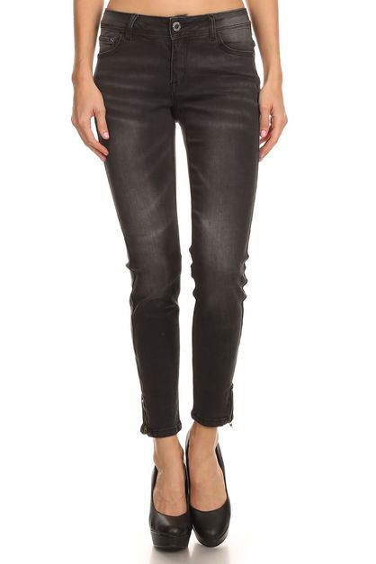 BAGEL, SIDE ZIPPER HEM DETAIL SKINNY JEANS, ACP-731-_R