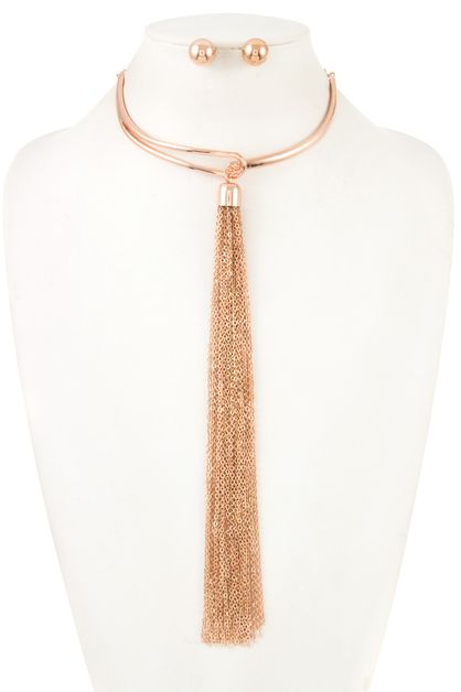 ANDREA BIJOUX, OBLONG DROP CHAIN TASSEL METAL CHOKE, B14-012-155224