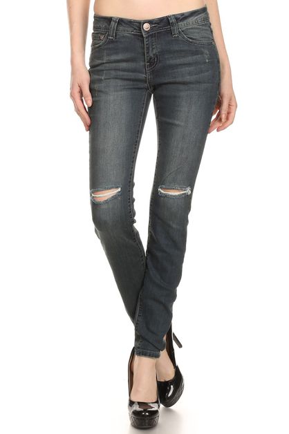 BAGEL, KNEE DISTRESSED SKINNY JEANS, AMP-166-