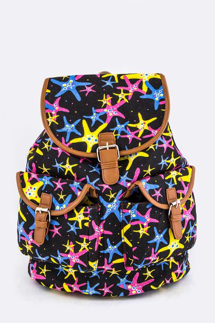 LA JEWELRY PLAZA, Comic Starfish Print Canvas Backpack, 109-HP030-MI008