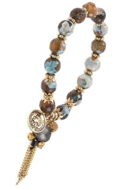 ANDREA BIJOUX, FACETED BEAD MULTI CHARM CHAIN TASSE, D10-058-145098
