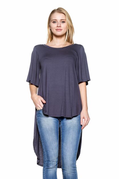 BAGEL, DRAMATIC HI LOW HEM ROUND NECK TOP, 4001-CHARCOAL-