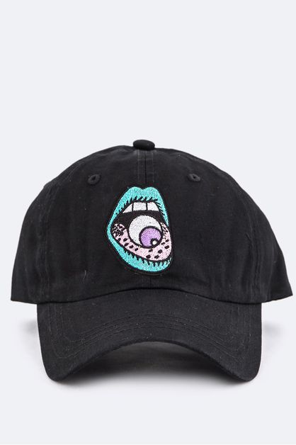 LA JEWELRY PLAZA, Eyeball Mouth Embroidery Cotton Cap, 128-EMH0965X-MV-MAKE