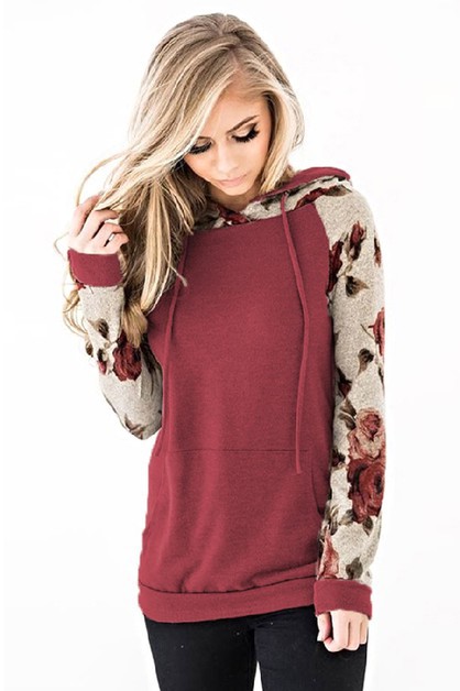 MOUNTAIN VALLEY TRADING, FLORAL PRINT POCKET HOODIE, O711159