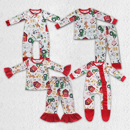 Yawoo Garments, toddler boy farm zip up romper, LR0379