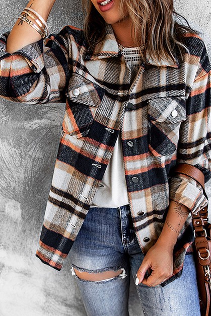 SHEWIN, Plaid Print Pocketed Shirt, sw255462-5