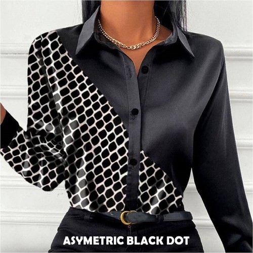 YUKA FASHION, Black Designer Button Up Shirt Color Block Blouse, 4463F587