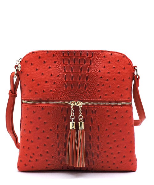 Princess Purse, Ostrich Croc Zip Tassel Crossbody Bag, OS062-7