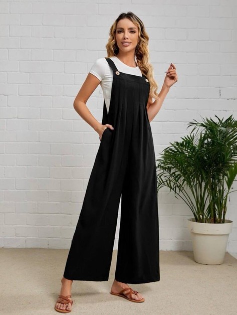 YUKA FASHION, Relaxed Strap Wide Leg Jumpsuit Overalls, 6049SA33