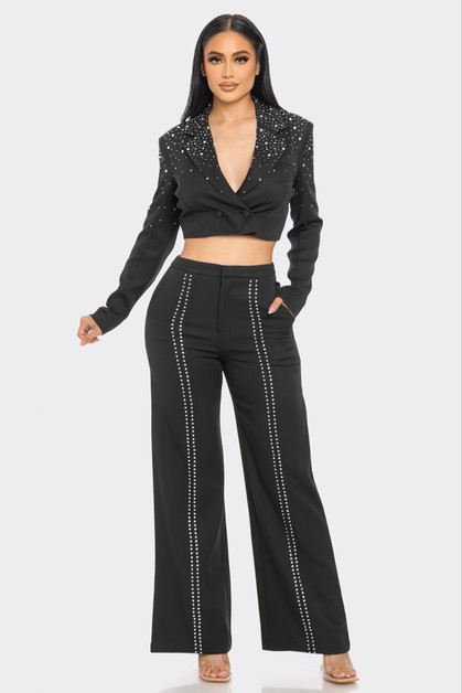 CAPSULLE, RHINESTONE DETAIL BLAZER AND PANT SET, CC6013