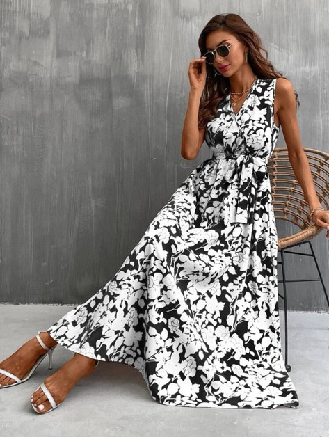 YUKA FASHION, Sleeveless V Neck Maxi Summer Dress, 6090YH55