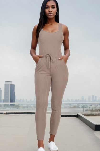 CAPELLA APPAREL, Ribbed Drawstring Jumpsuit, BP3060_E