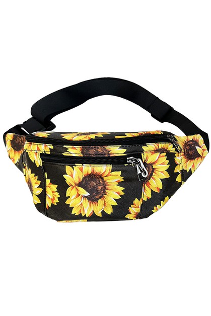 CAP ZONE, Sunflower Floral Print PU Leather Fanny Pack, Bag-1472-607