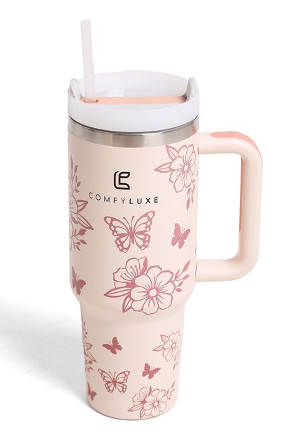 Fashion City, Butterfly Flower Print 40oz Tumbler with Handle, 8-TUM832