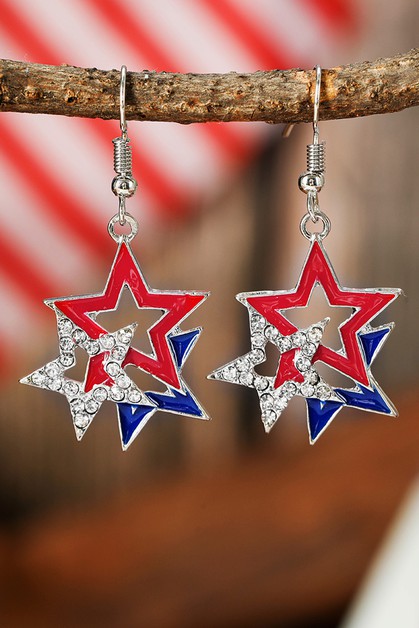 SHEWIN, American Flag Rhinestone Star Dangle Earrings, BH013658-P3