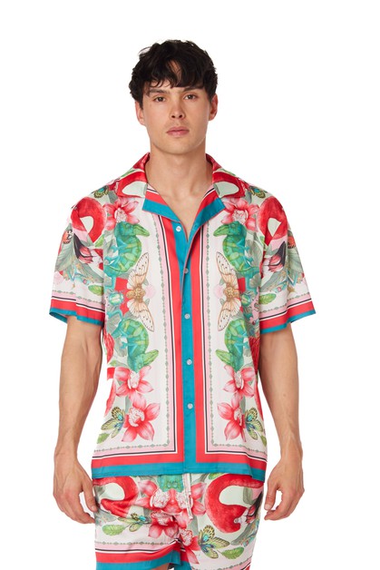 HAWKSBAY Collection, MENS SATEEN PRINT POLYESTER PANEL PRINTED SS SHIRT, HB-5010-16