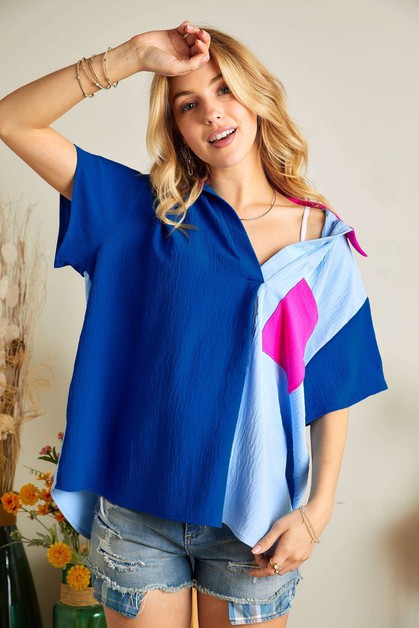 ADORA, AT17038 - CRINKLE COLORBLOCK TUNIC T, AT17038_K11