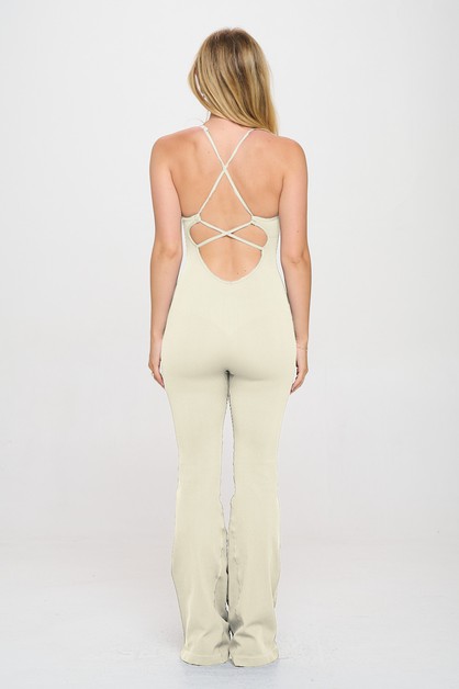 Bodyline US, Backless Ribbed Flare Jumpsuit, R933