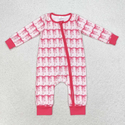 Yawoo Garments, Long sleeves pink bow baby girls zipper romper, LR1035