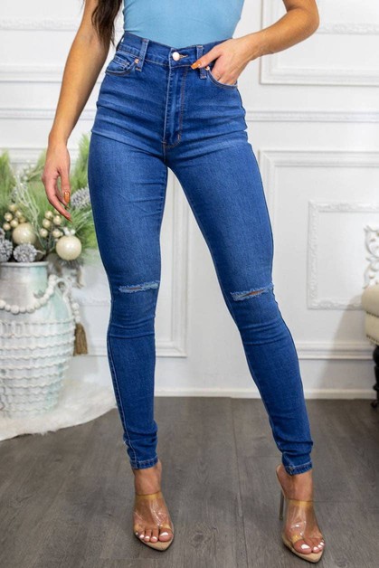SurelyMine, Just a Little Knee Cut High Waisted Great Stretch Jeans, p_dp4vyx6294