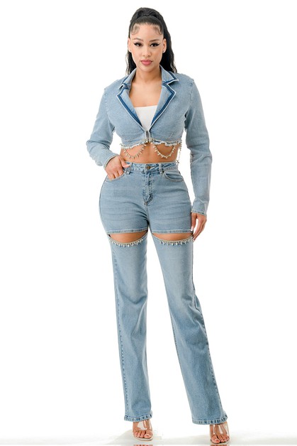 Dorcas Clothing, Plus Cropped Denim Blazer And Pants Set, DS5601XH1