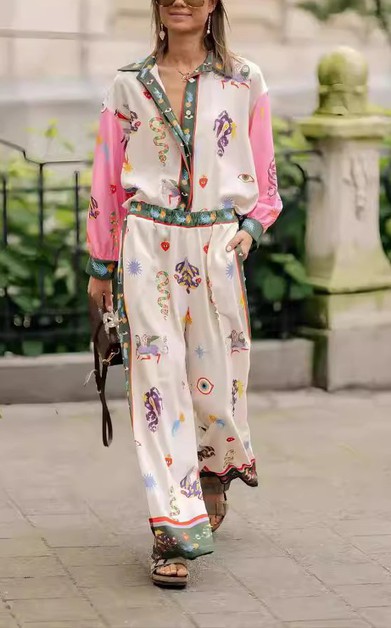 Pink Ripple, loose casual two-piece suit, HSE0139