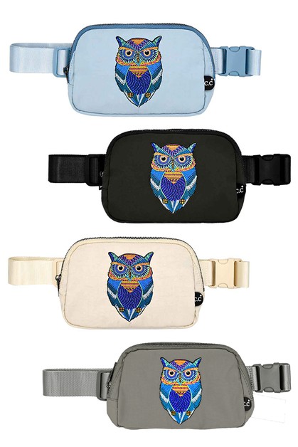 Fashion City, Colorful Owl Embroidery Fanny Pack Belt Bag, 28-BGS4343