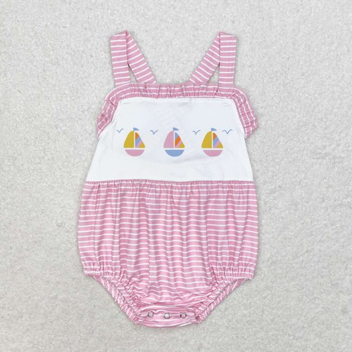Yawoo Garments, Pink stripe boat baby girls summer romper, SR1058