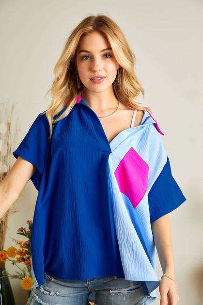 ADORA, AT17038 - CRINKLE COLORBLOCK TUNIC T, AT17038_K12