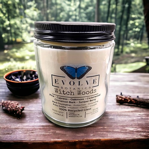 Evolve Botanica, Wood Wick Crystal Soy Candle - Witch Woods, EV-SCW-Witch