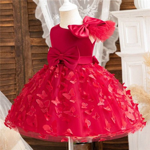 Solid Color Tulle Dress with Butterfly Knot for Girls