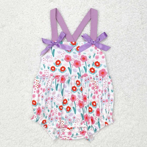 Yawoo Garments, Lavender straps floral baby girls spring summer romper, SR1417
