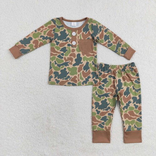 Yawoo Garments, Long sleeves pocket camo kids boys bamboo pajamas, BLP0580