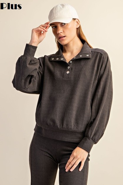 Sunday Morning, PLUS LONG SLEEVE 1x1 RIB BRUSHED BUTTON-DOWN TOP, T5599PL37