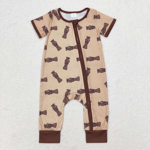 Yawoo Garments, Short sleeves brown duck call baby boy zipper sleeper, SR1900