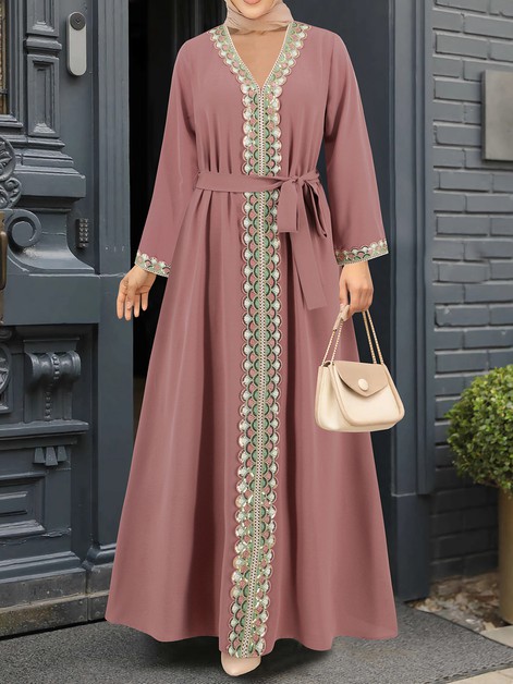 ENXIN INTERNATIONAL TRADING CO, Elegant V Neck Long Sleeve Muslim Maxi Dress, HYG-LQ961-1