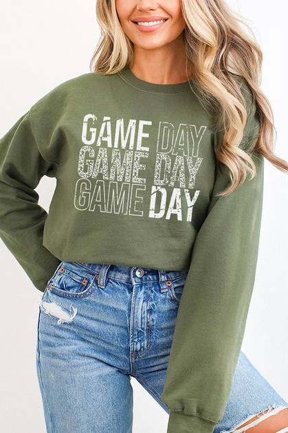 CALI BOUTIQUE, Football Sweatshirt Distressed Gameday Stack, 352224sw