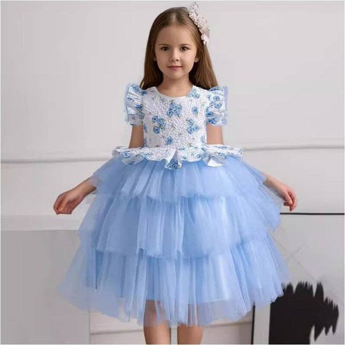 Loprit, Printed Organza Patchwork Party Dress for Kids, ZT-6125037