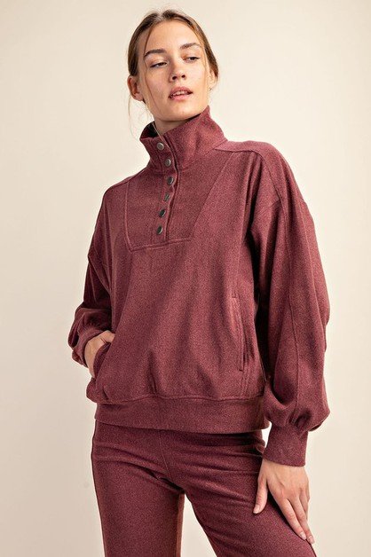 Sunday Morning, LONG SLEEVE 1x1 RIB BRUSHED BUTTON-DOWN TOP, T559937