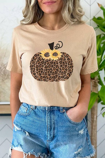 CALI BOUTIQUE, Fall Clothing Leopard Sunflower Pumpkin Tee, 62621ss
