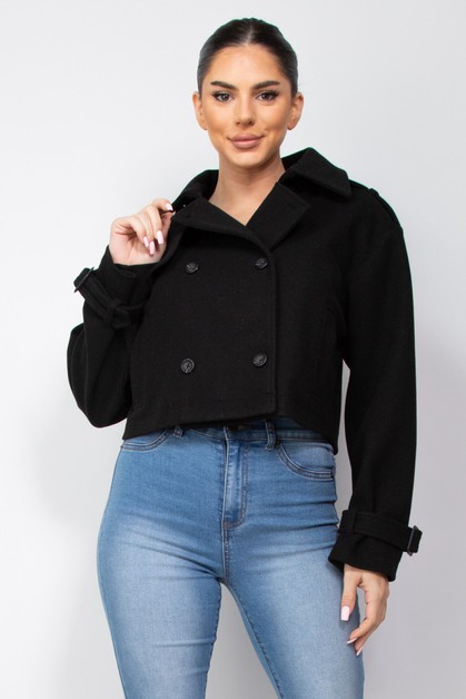 I LOVE S&S, Double Breasted Collared Crop Coat, HMJ21277-1